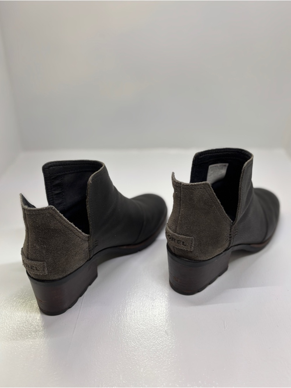Sorel Leather Ankle Boots Womens 7 Black Slip On Block Heel Lug Sole - Picture 6 of 14